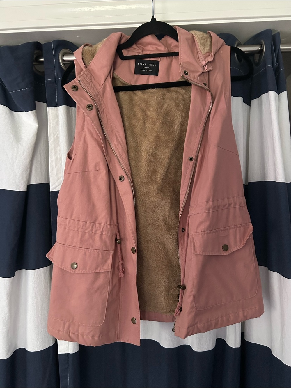 Love Tree Dusty Rose Hooded Faux-Fur Lined Vest